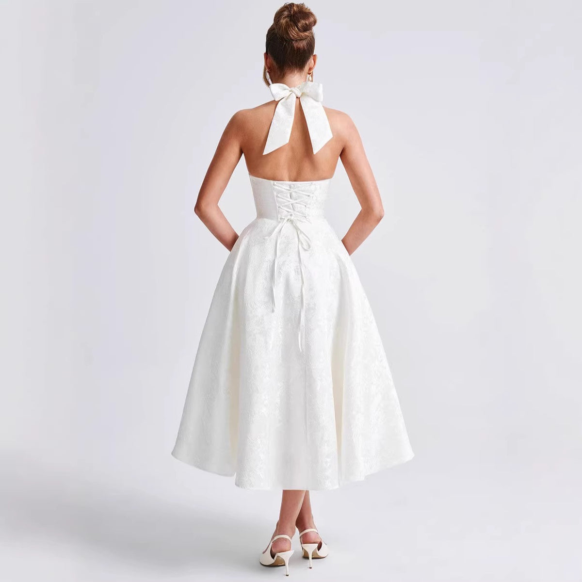 Jacquard Halter Neck Evening Gown
