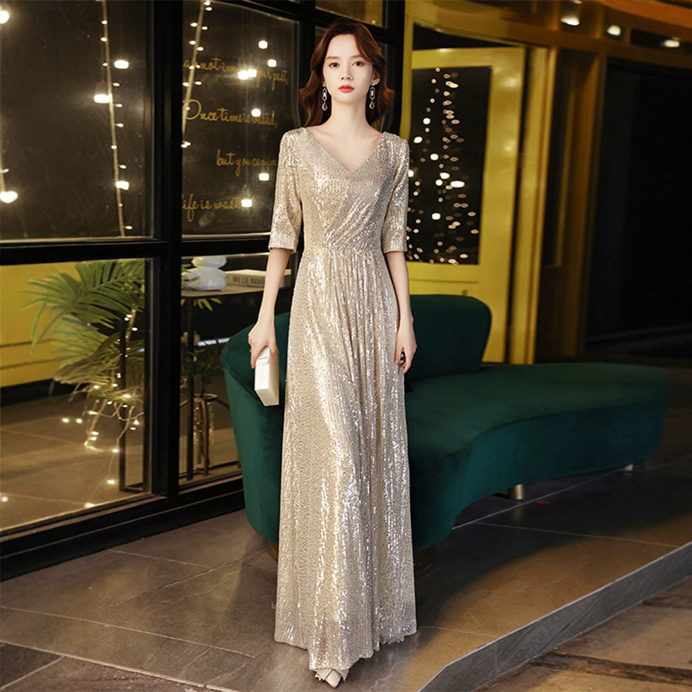 Women's gold French-style evening gown