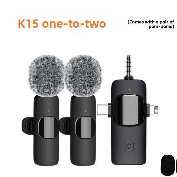 K15 3-in-1 Universal Wireless Lavalier Microphone with Noise Reduction for Live Streaming and Recording