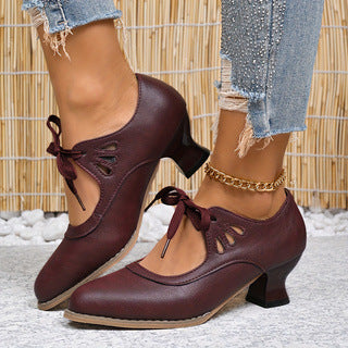 Open-toe high-heeled lace-up women's casual shoes