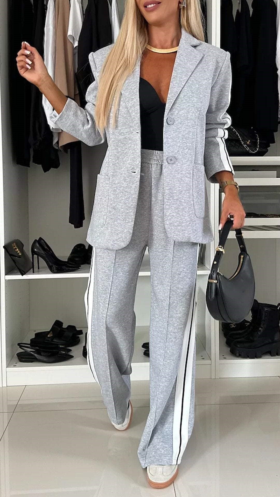 Women's Long-Sleeved Lapel Casual Two-Piece Pants Suit Set