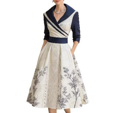V-neck dress 3D digital printing elements fashion personality waist skirt