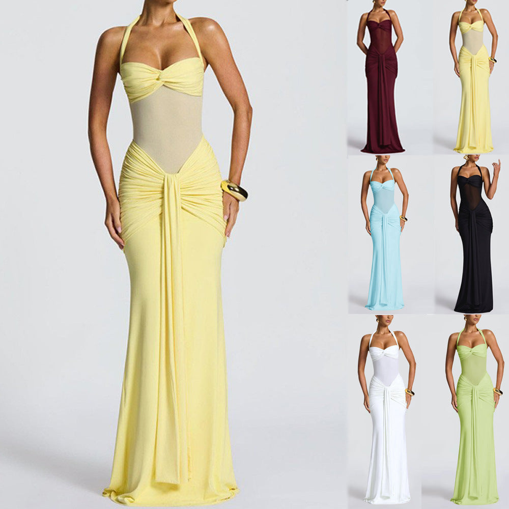 Elegant Pleated Backless Long Dress