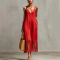 V-Neck Sleeveless Tassel Dress