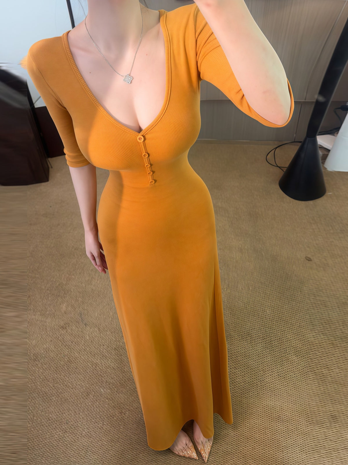 V-Neck Slim Fit Long Dress