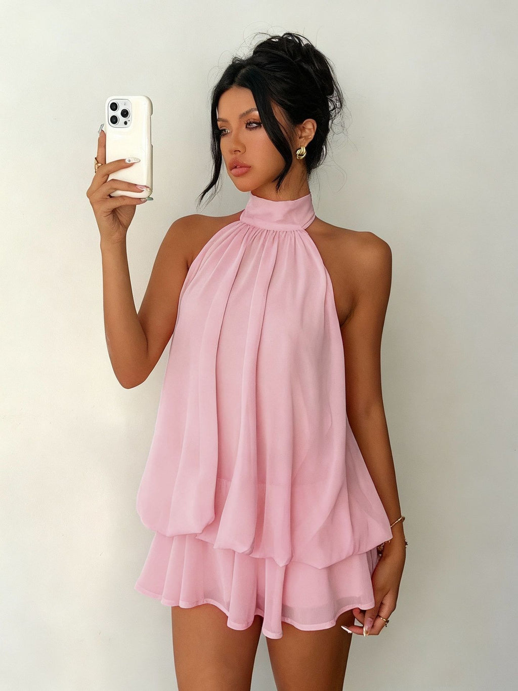 Women Halter Neck Chiffon A-Line Dress