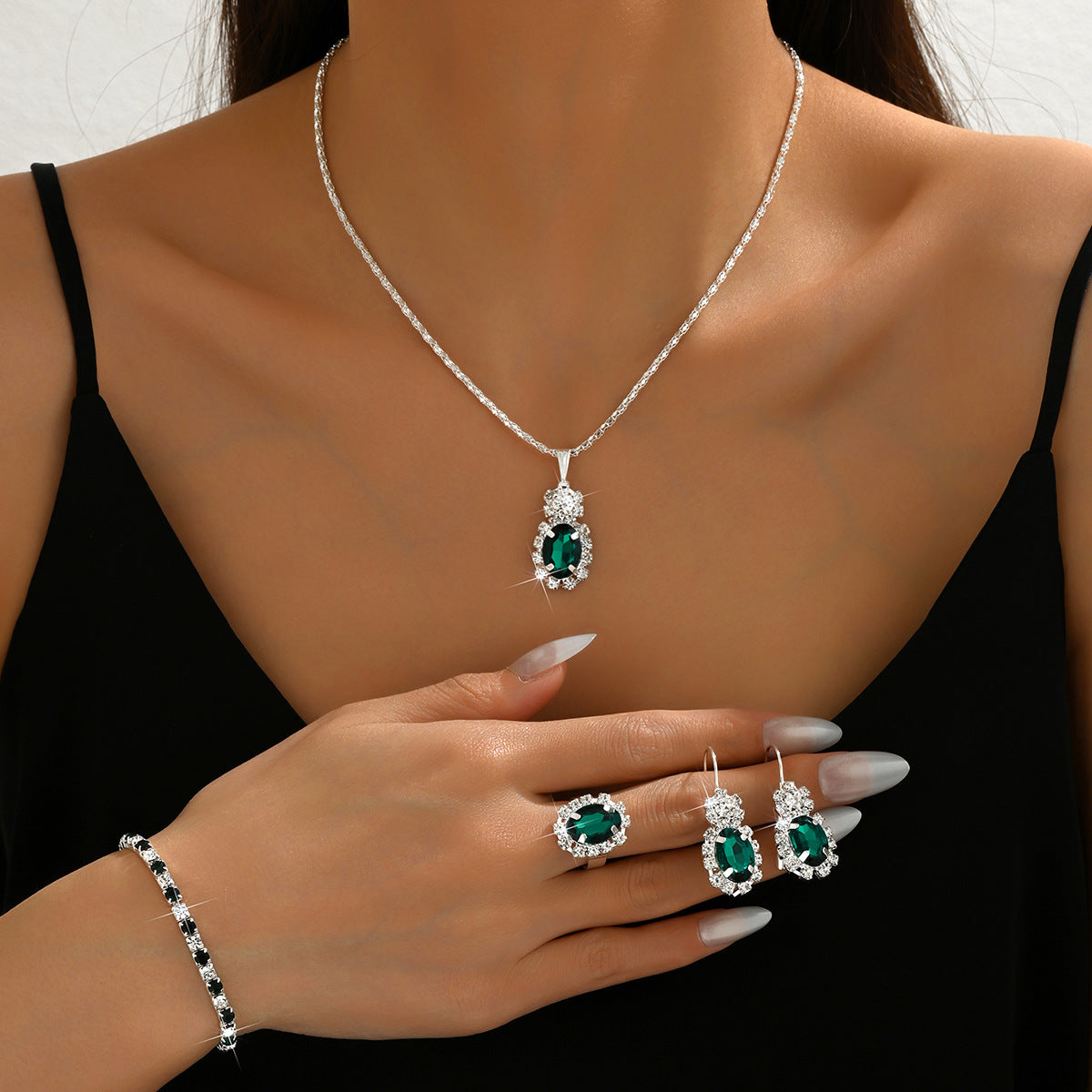 Water Drop Rhinestone Jewelry 4-Piece Set