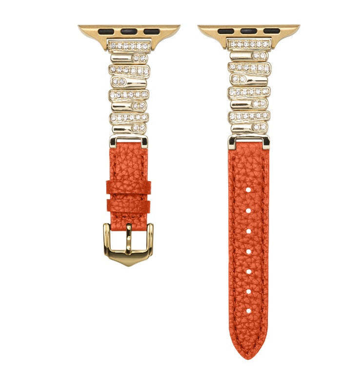 Irregular Diamond-Encrusted Leather Strap for Apple Watch Series 1-11