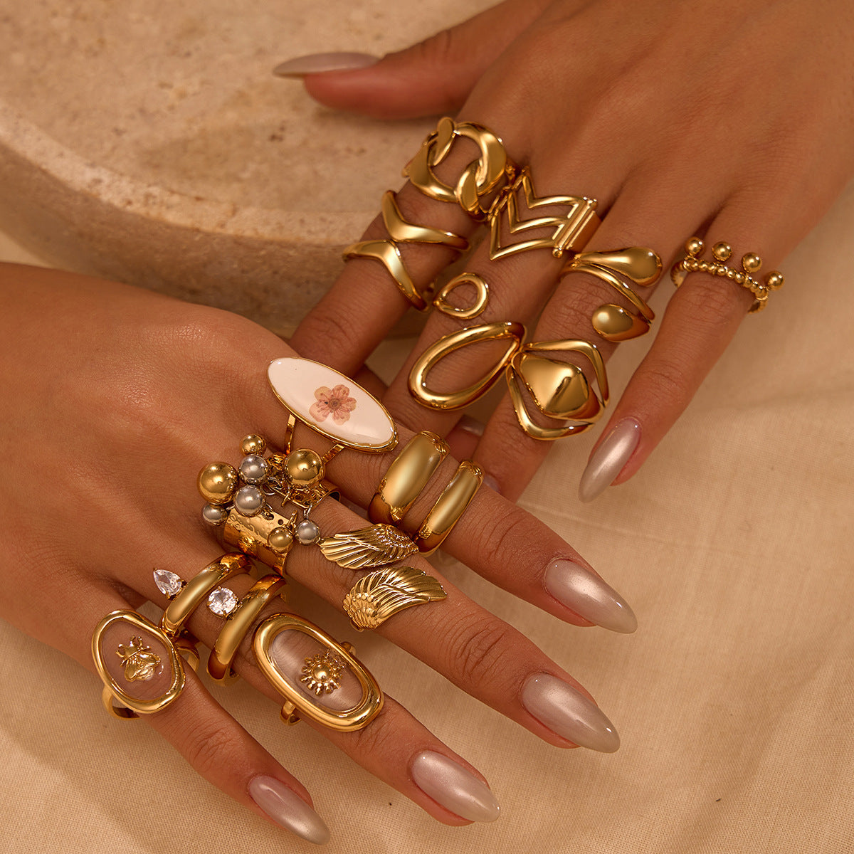 Stainless Steel Gold Plated Geometric Ring