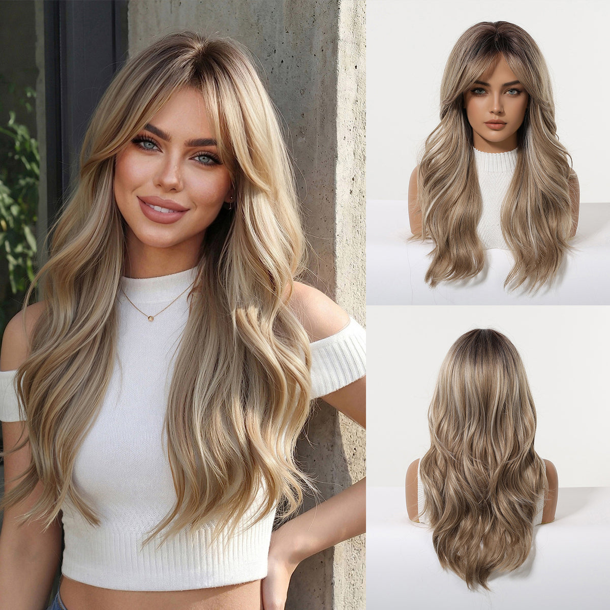 Brown Bang Long Curly Hair Wig