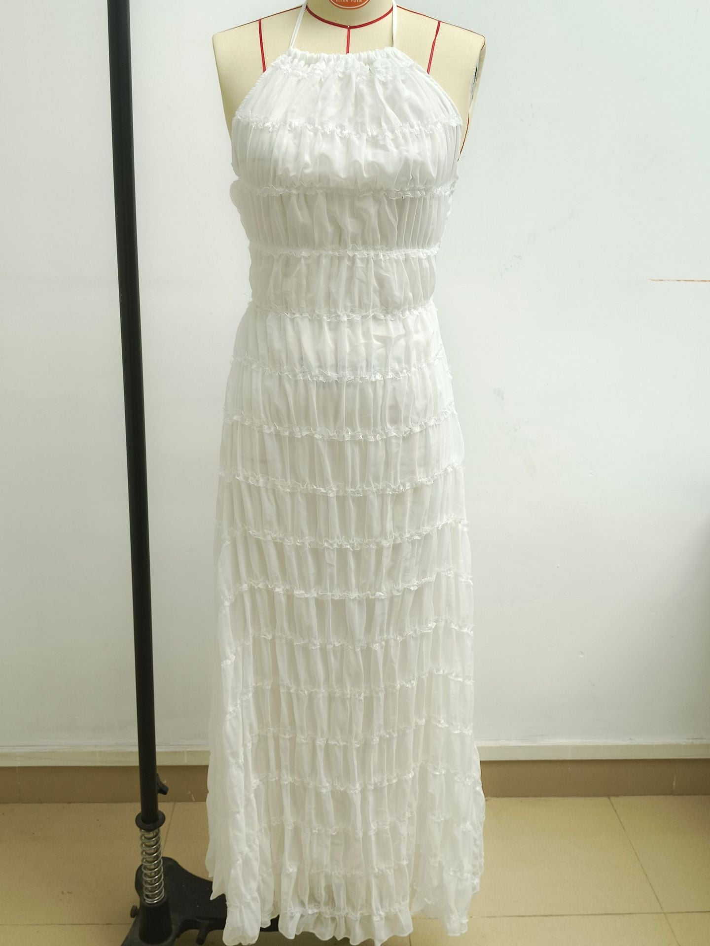 Womens Backless Pleated Long Dress