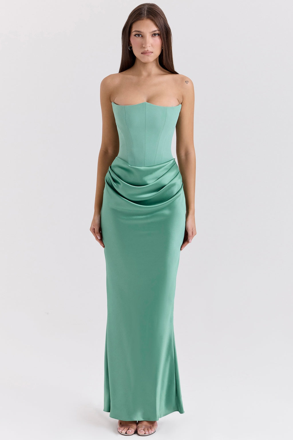 Women's Off-Shoulder Corset Pleated Bodycon Satin Maxi Dress