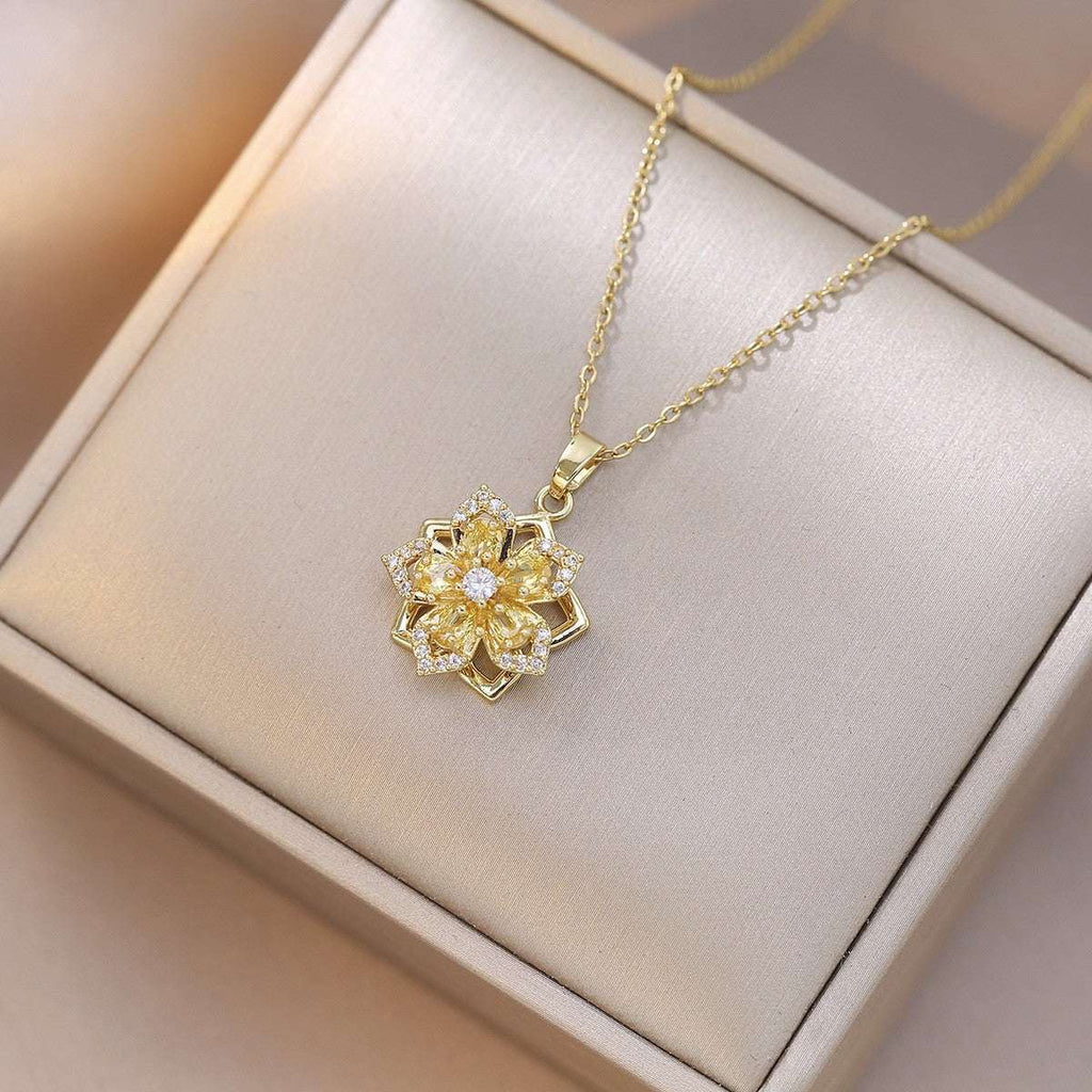 Rotating Bauhinia Flower Zircon Necklace