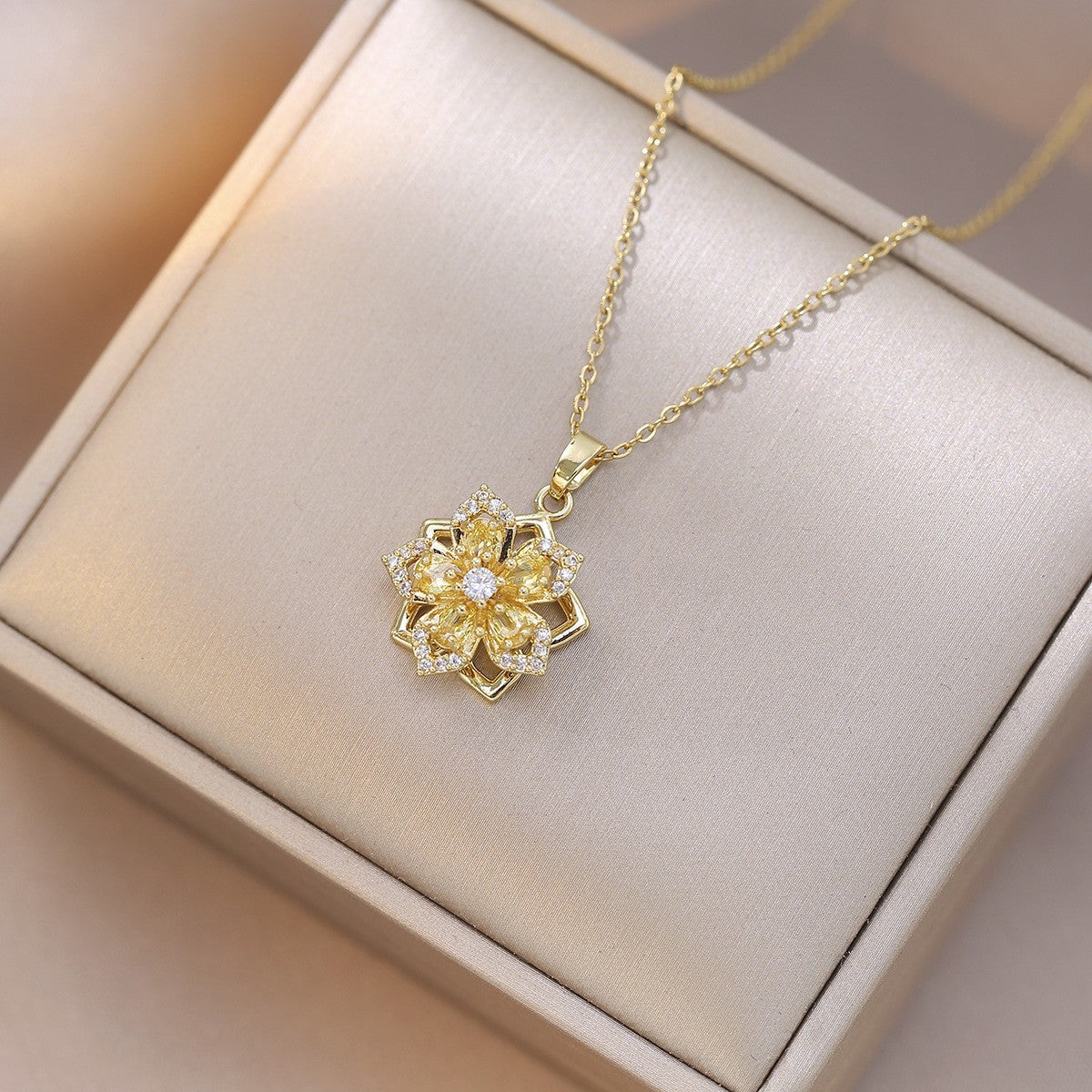 Rotating Bauhinia Flower Zircon Necklace