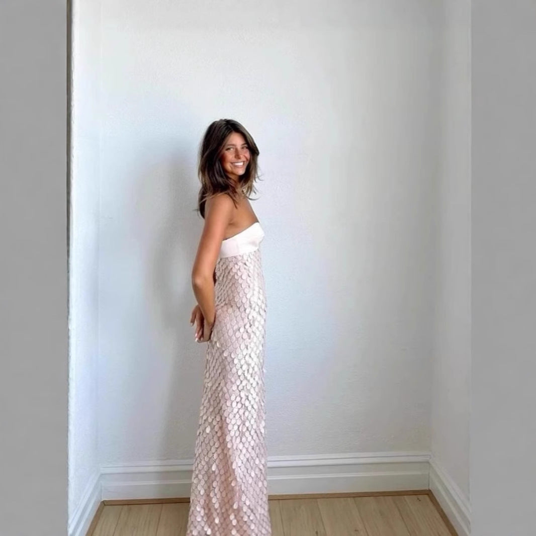 Sexy Beaded Backless Long Dress