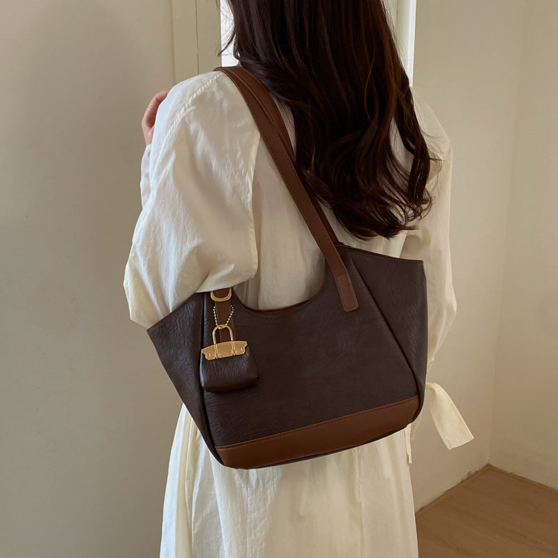 Large-Capacity PU Leather Tote Bag, Stylish Commuter Shoulder Bag for Women