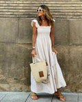 Summer Stylish Women's Patchwork Plaid Strap Elastic Flared Dress