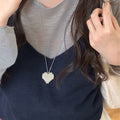 Silver Pearl Heart Long Necklace