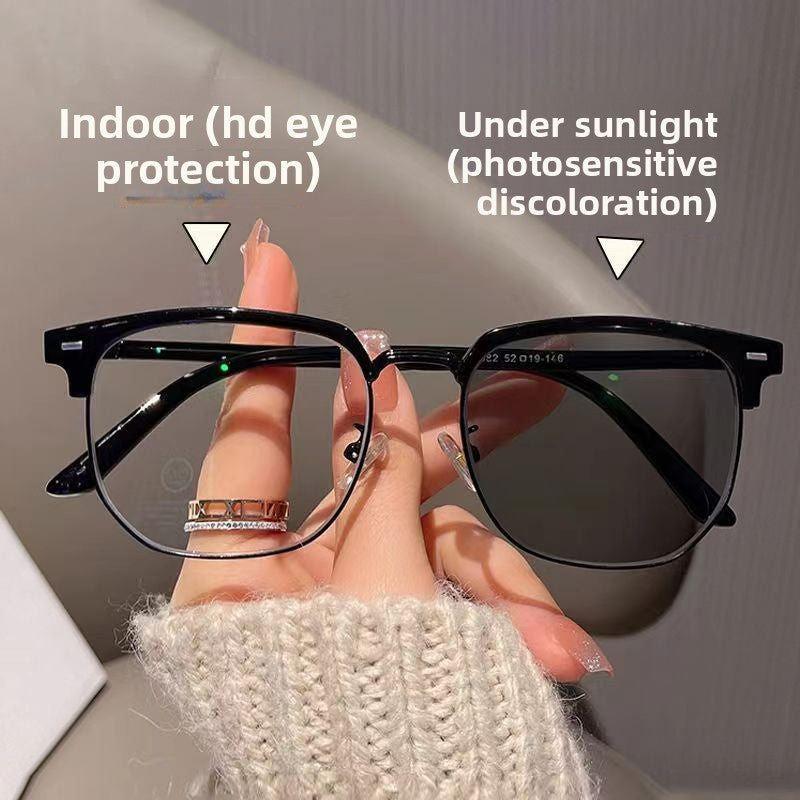 Retro Half-Frame Glasses with Anti-Blue Light Lenses