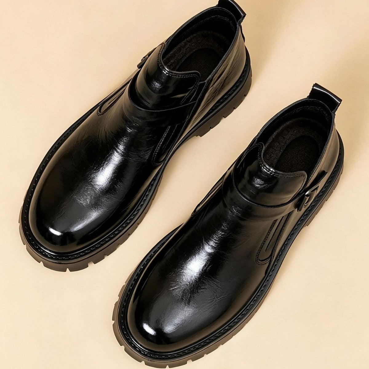 Mens Retro Chelsea Boots Thick Sole Slip-On