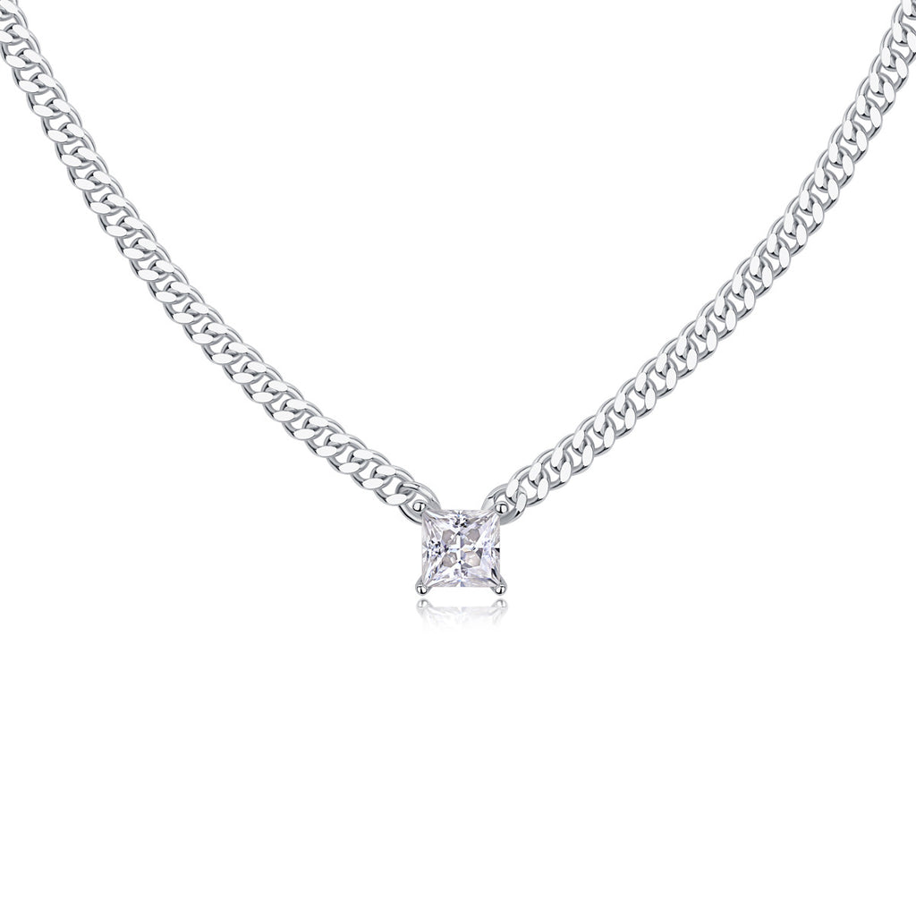 Sterling Silver Moissanite Geometric Pendant Necklace