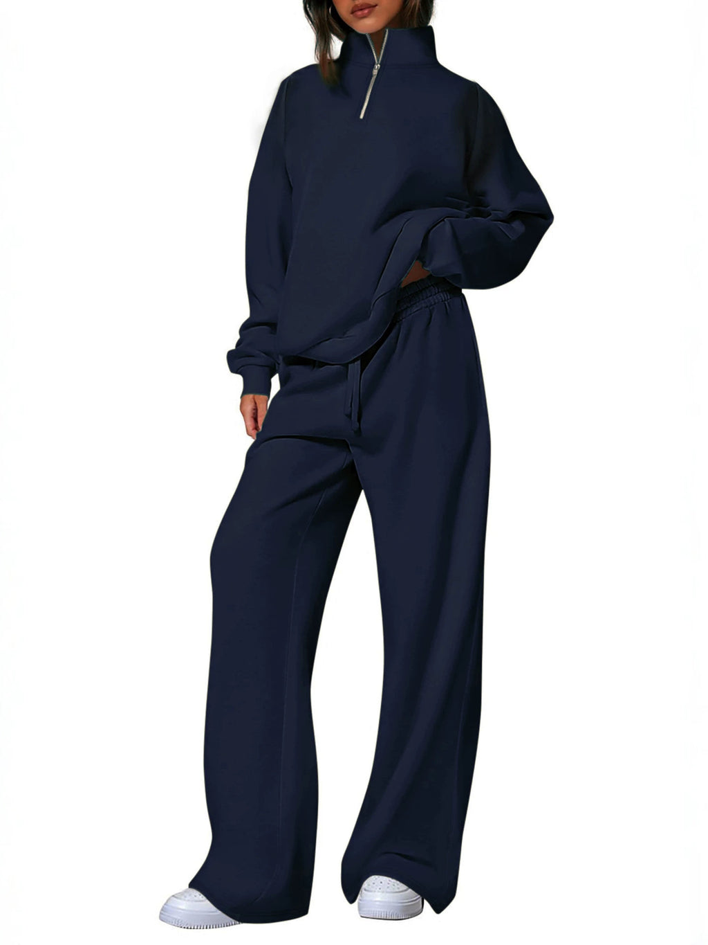 Standing collar half-zip long-sleeved pants