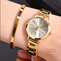 Gold steel band quartz bracelet watch