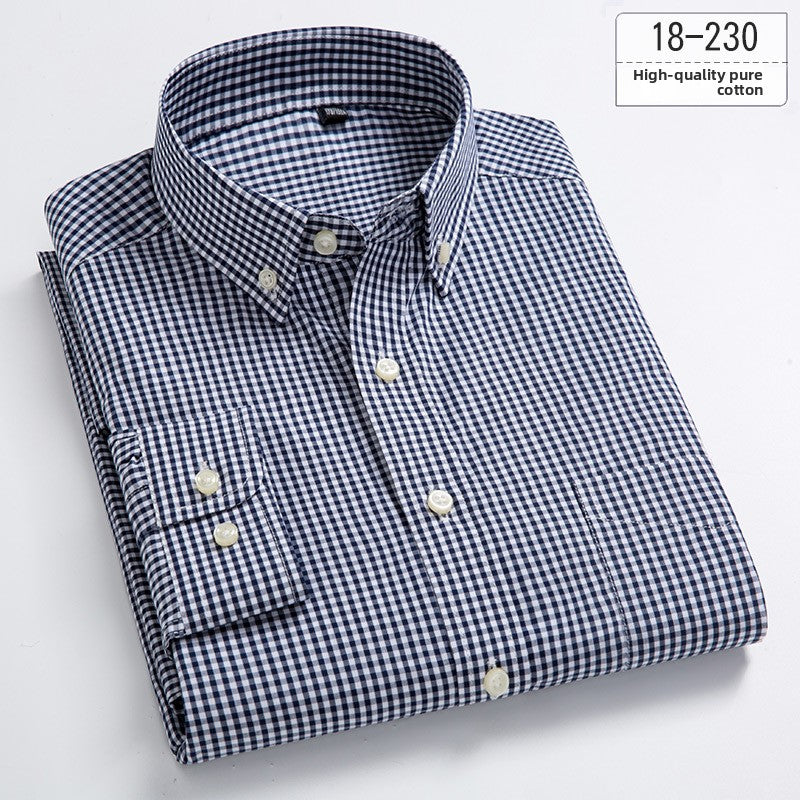 Mens Pure Cotton Plaid Long Sleeve Shirt