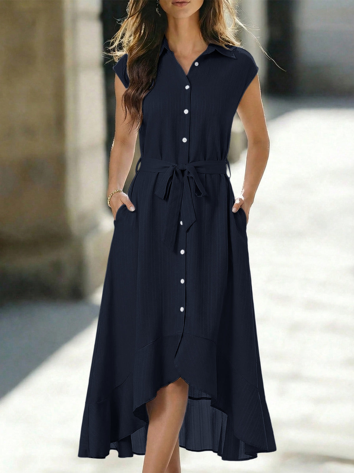 Elegant Striped Tie-Waist Dress