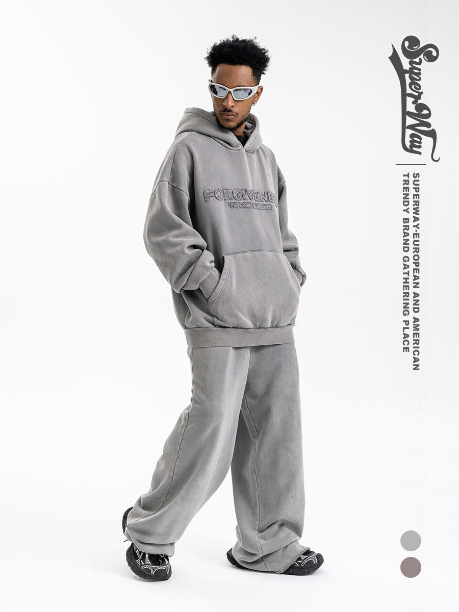 Retro Tassel Embroidered Letters Simple and Versatile Hooded Sweatshirt for Men