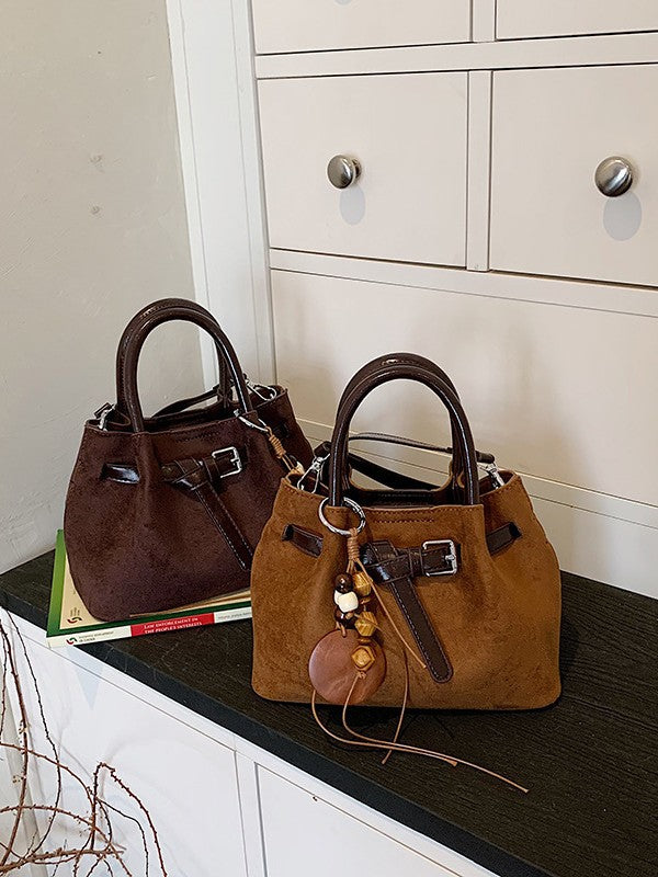 Retro Suede Crossbody Bag with Adjustable Strap