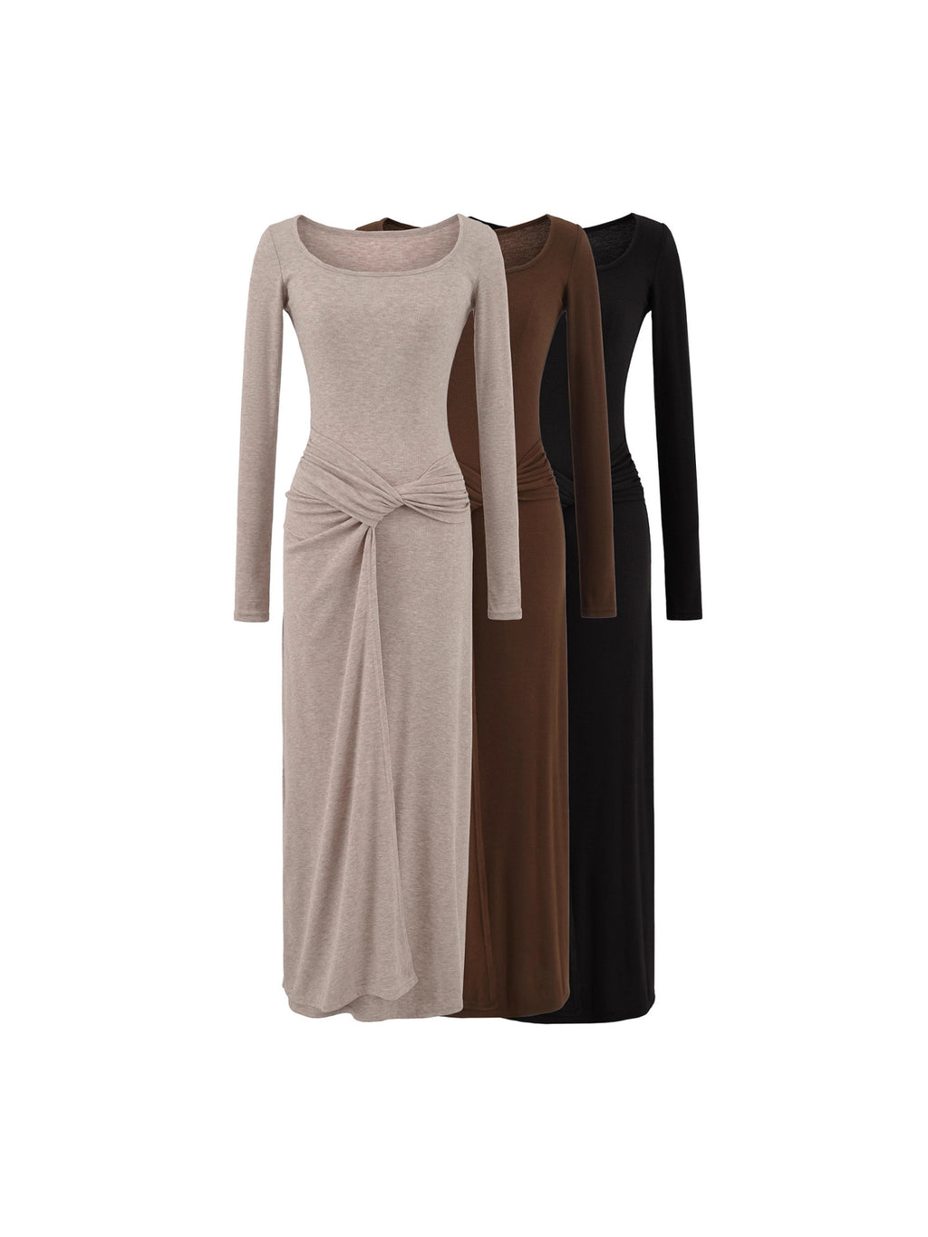 French Square Neck Twisted Waist Long Dress