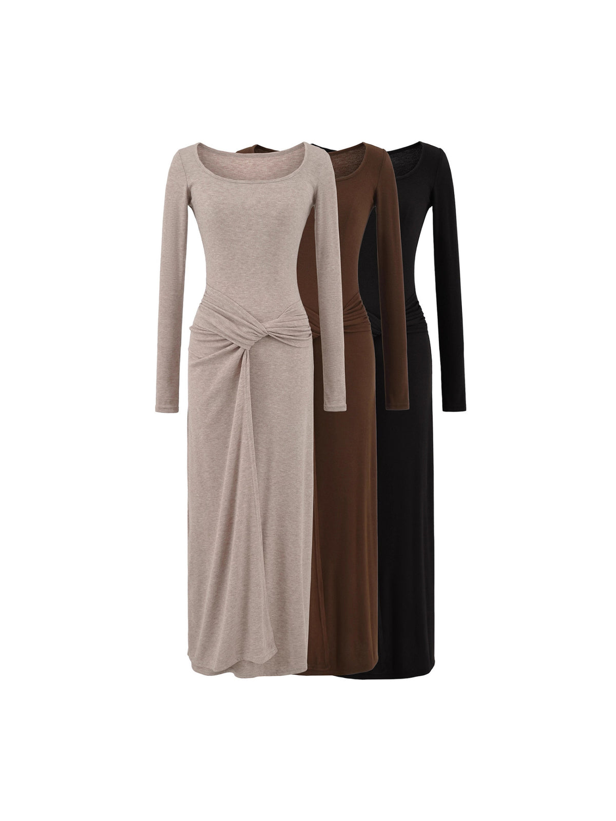 French Square Neck Twisted Waist Long Dress