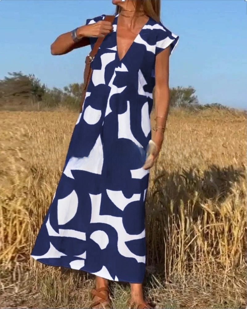 Women's Summer V-Neck Sleeveless A-Line Long Dress