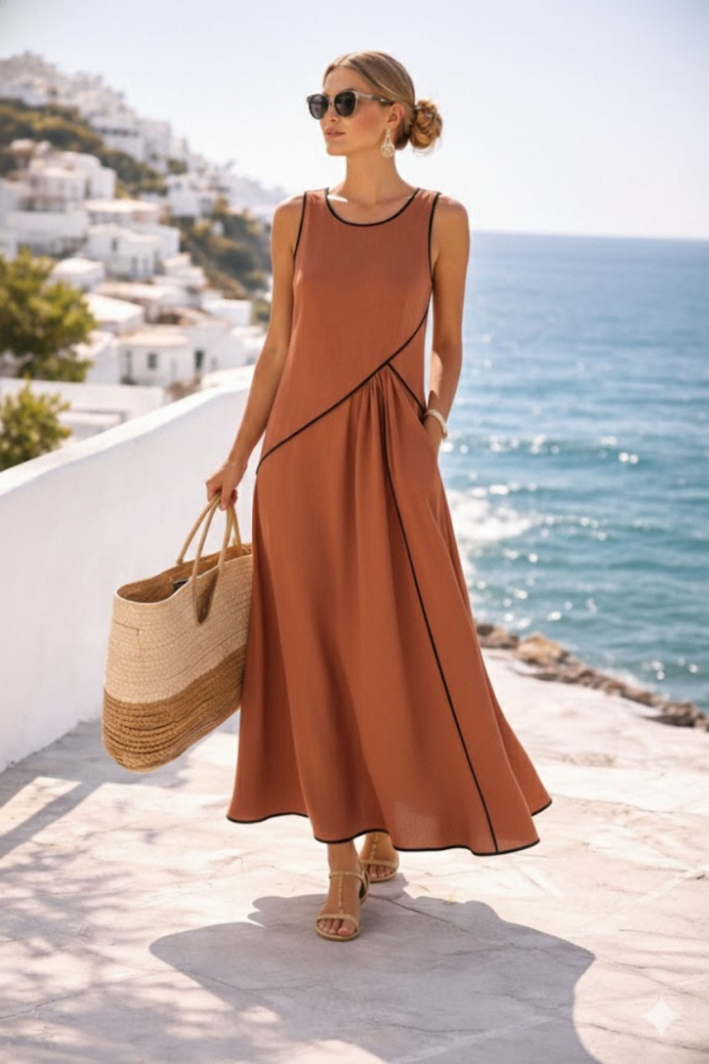 Contrast Hem A-Line Sleeveless Long Dress