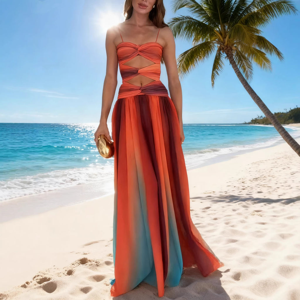 Womens Gradient Color Sling Dress