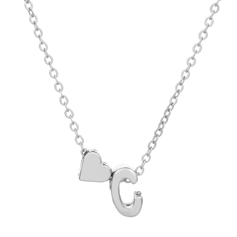 Heart Letter Necklace and Bracelet Set