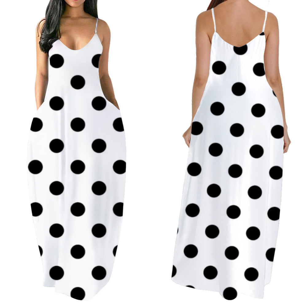 Polka Dot Spaghetti Strap Dress with Pockets