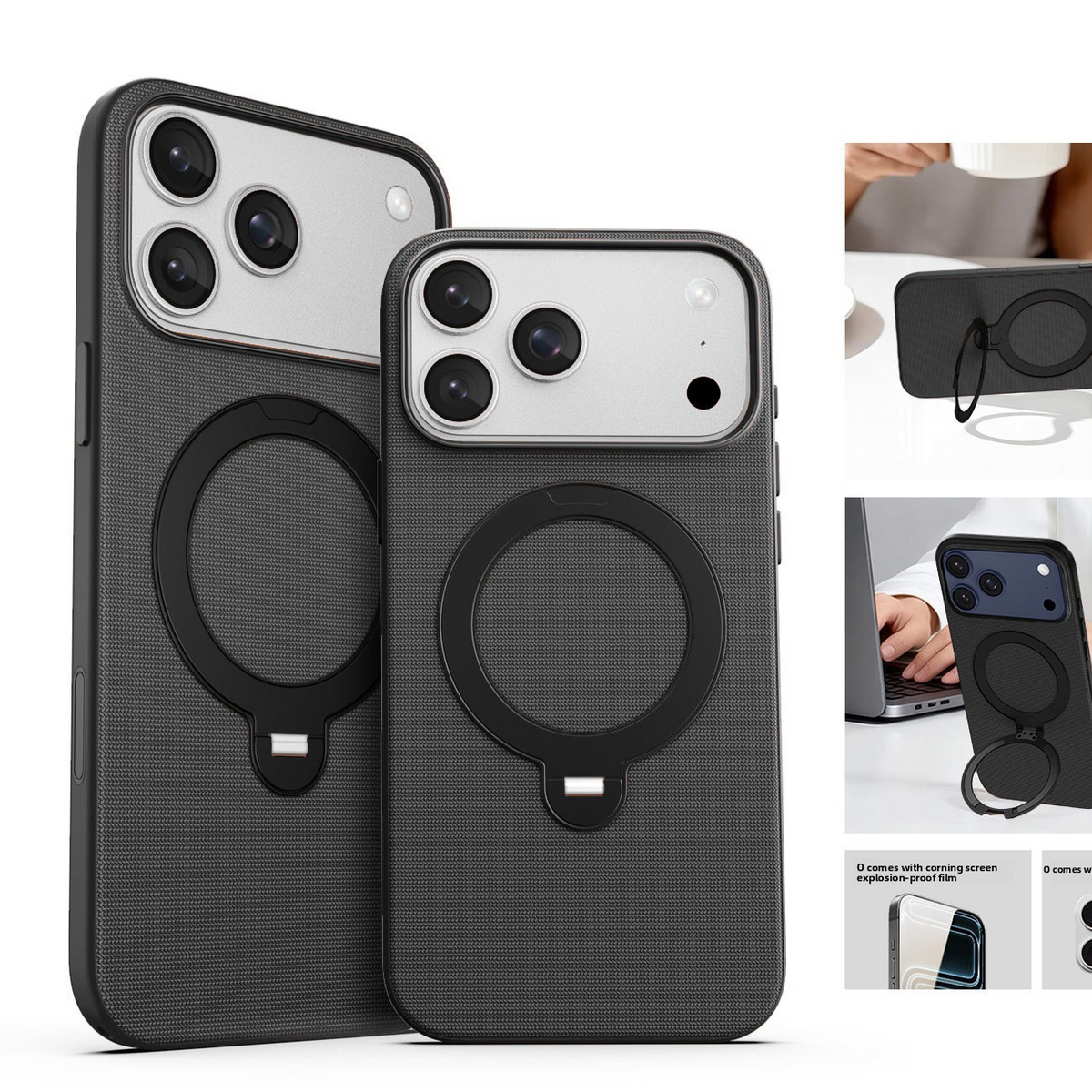 Magnetic Phone Case with Rotating Stand and Camera Button