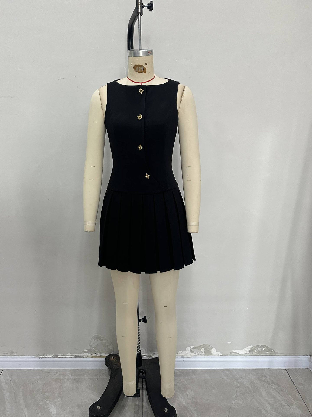 Sleeveless Pleated Shift Dress