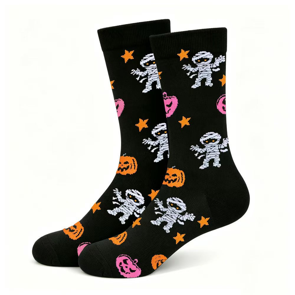Halloween Men's and Women's Anti-Slip Pumpkin Bat Pattern Socks