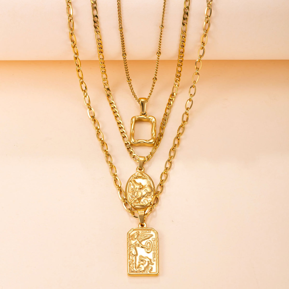 Geometric Layered Stainless Steel Necklace
