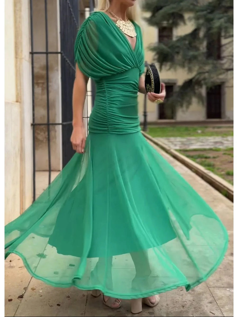 Women's Long Sleeve Chiffon Dress with Lining