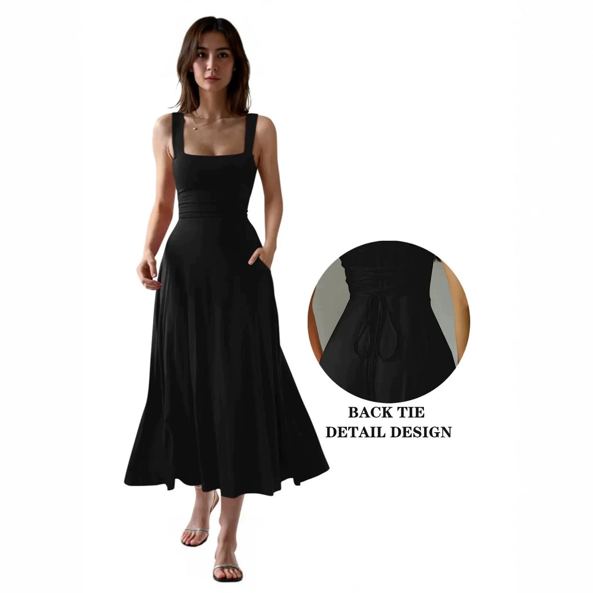 Elegant Sleeveless A-Line Dress with Adjustable Waist