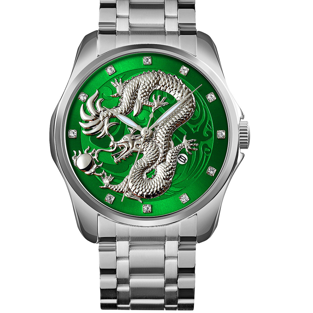 Mens Dragon Embossed Quartz Calendar Watch