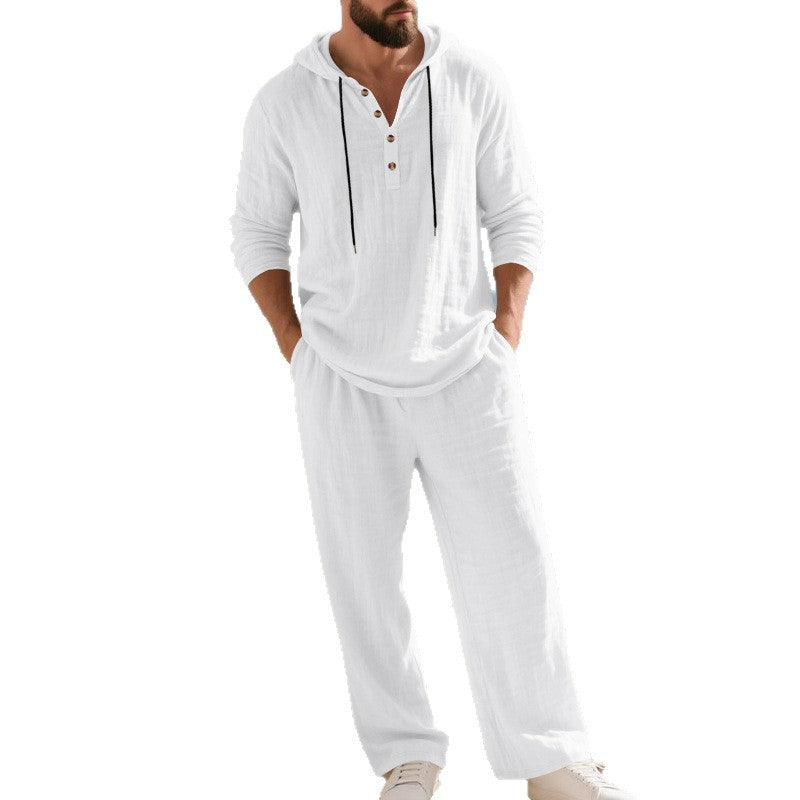 Men's Long Sleeve Hooded Casual Jumpsuit Loungewear One-Piece Set