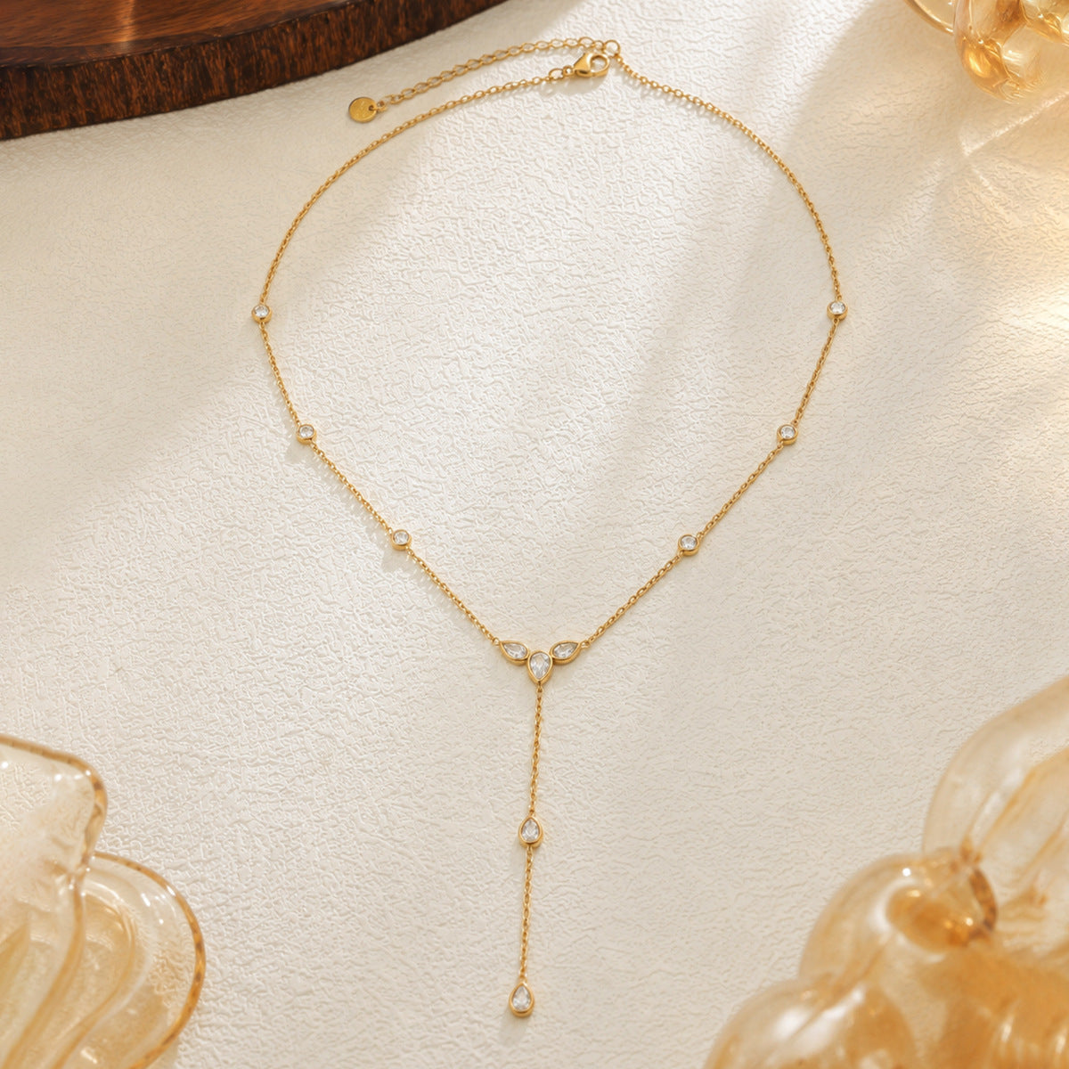 Stylish Teardrop Zircon Y-Shape Clavicle Necklace