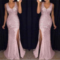 2027 New European and American Cross-Border Women's Clothing Amazon Long Dress with Straps, V-Neck, Slit, and Gold Embellishments