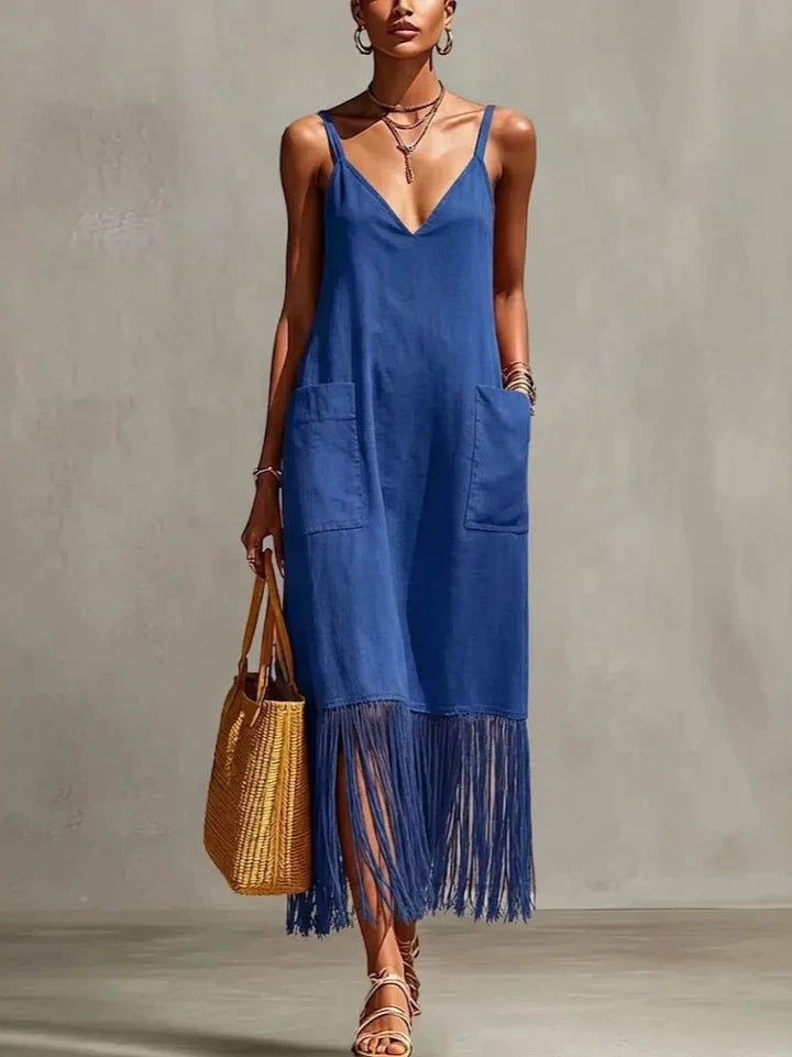 V-Neck Sleeveless Tassel Dress