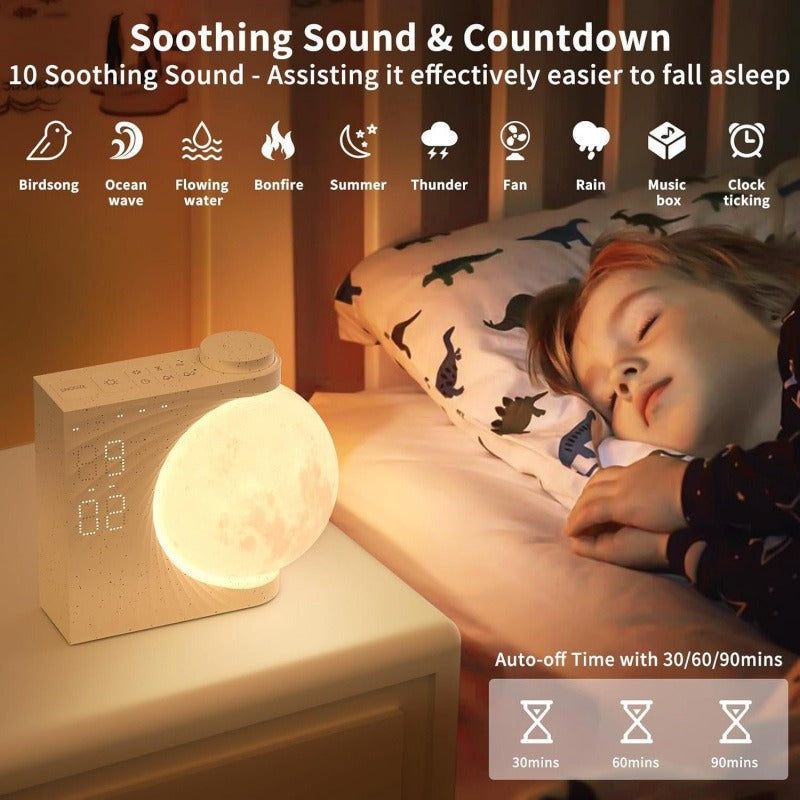 Moon Shape Sunrise Simulation Alarm Clock with White Noise Night Light